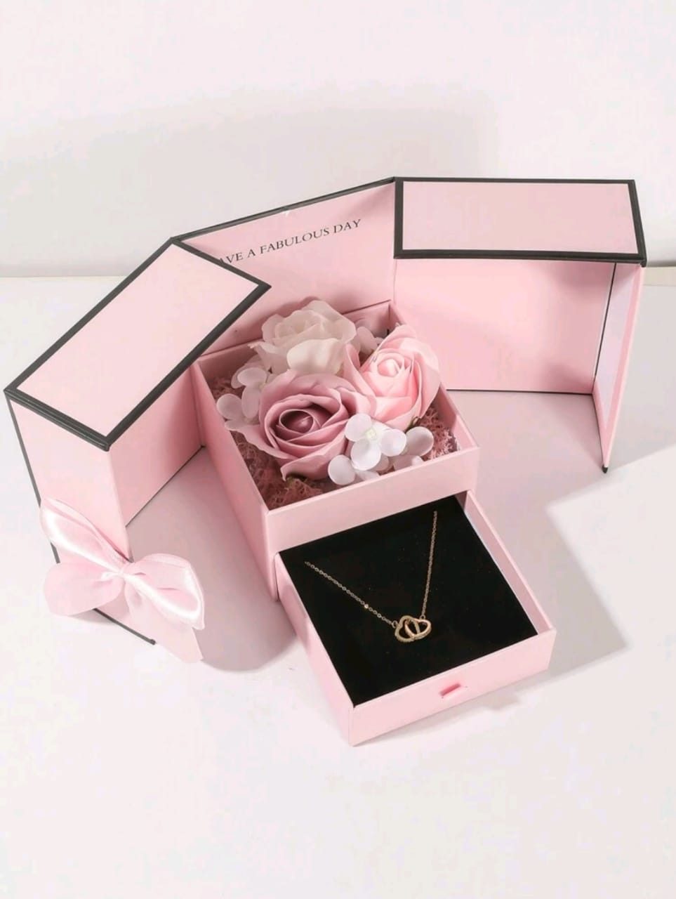 Heart Necklace With delicate Soap Flower Gift Box(The Perferct Gift Or Girlfriend Gift Valentines)