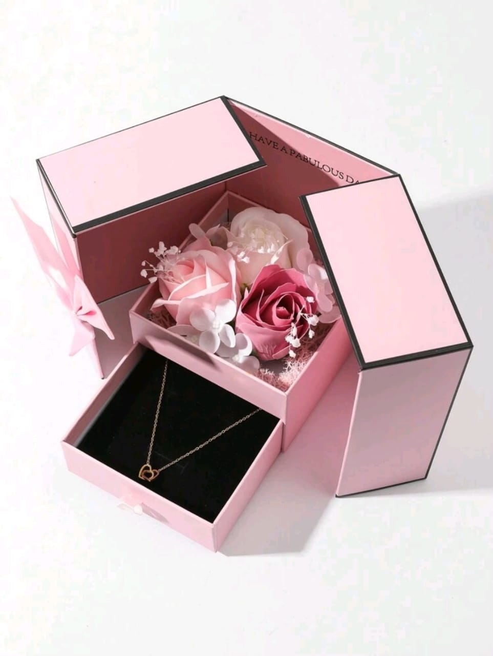 Heart Necklace With delicate Soap Flower Gift Box(The Perferct Gift Or Girlfriend Gift Valentines)